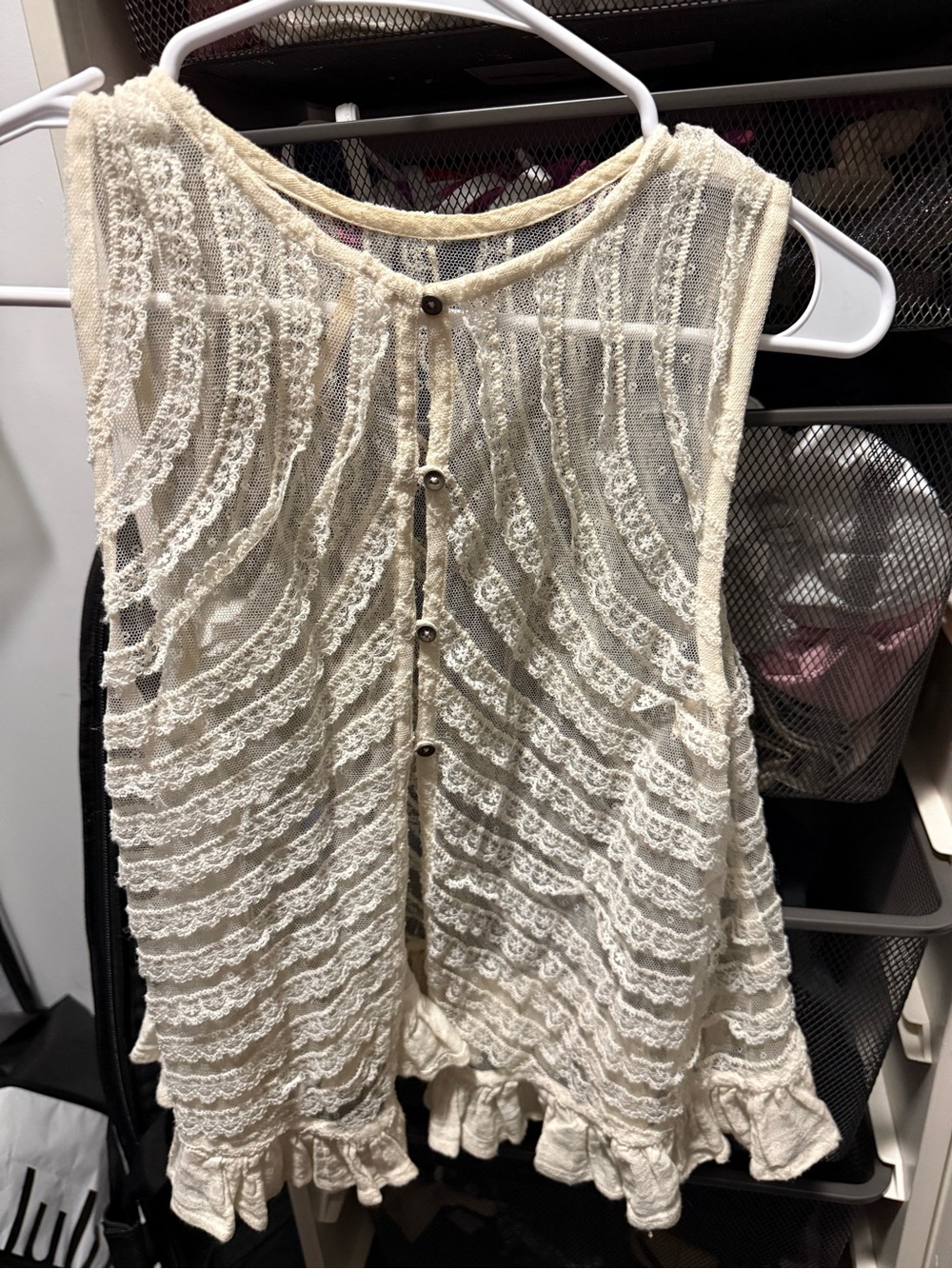 Free People Cream Lace Ruffle Tank Top - Picture 2 of 2